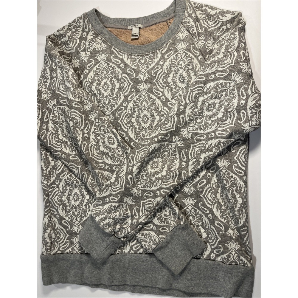Women's XS J Crew Grey Paisley Pullover Sweater 100% Cotton